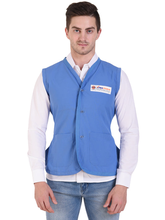 BUY INDIAN OIL IOCL UNIFORM XTRA PREMUM BLUE JACKET SLEEVELESS AT WWW.AUTOUNIFORM.COM