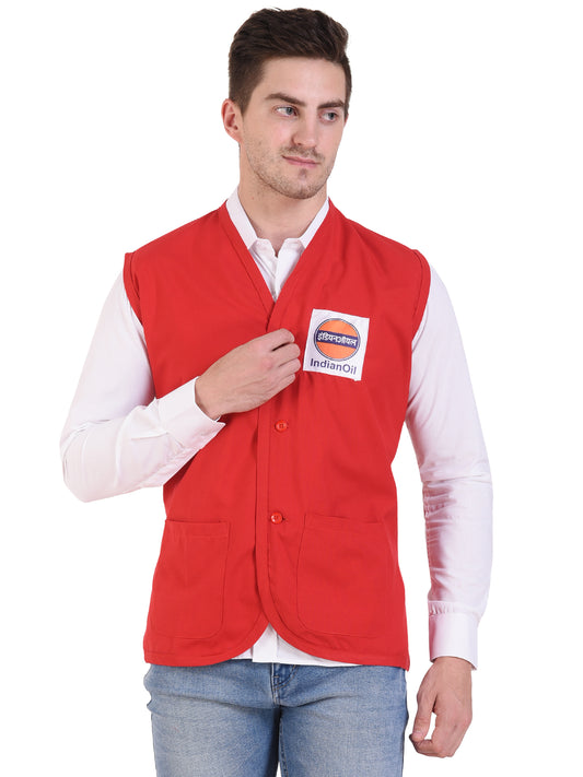 BUY INDIAN OIL IOCL UNIFORM RED JACKET SLEEVELESS AT WWW.AUTOUNIFORM.COM